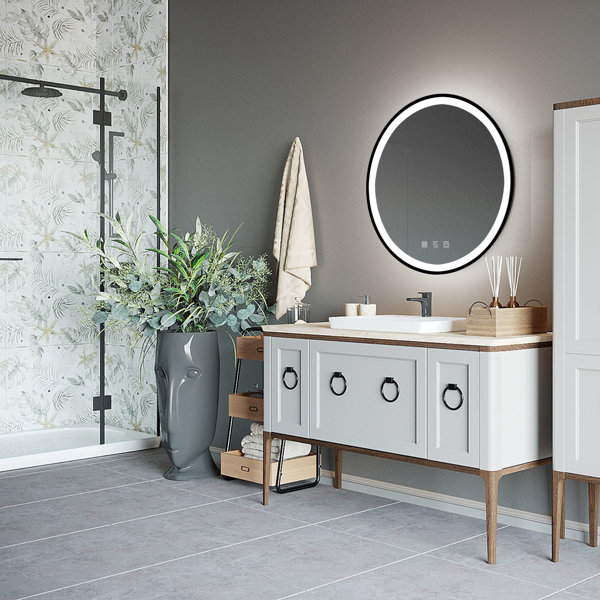 Ivy Bronx Camyra Round Mirror with led lighted Bathroom vanity mirrors